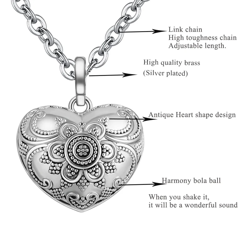Юдора 1 шт. сердце шар гармонии кулон ожерелье звонкий шар для беременности мексиканские Подвески Bola звуковые шарики ювелирные украшения для женщин