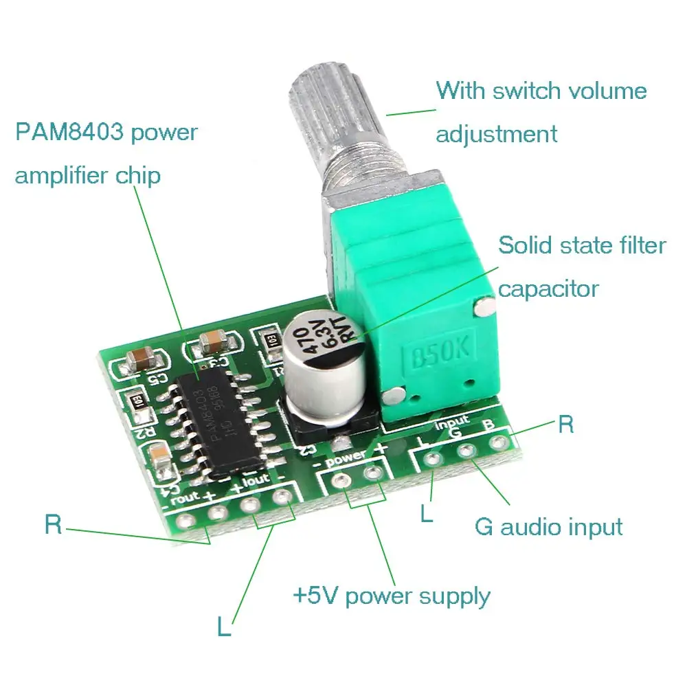 

PAM8403 5V Power Audio Amplifier Board 2 Channel 3W W Volume Control / USB Power
