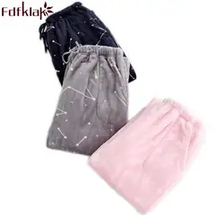 Fdfklak Для женщин сна домашние штаны Зимние фланелевые пара Пижама снизу пижамы Стиль брюки толще печати штаны для дома Для женщин Q420