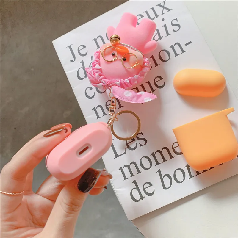 Candy Pink Case For Apple Airpods With Keychain Cute Duck Unicorn Silicone Bluetooth Earphone Cover Cartoon Headphones Case Box