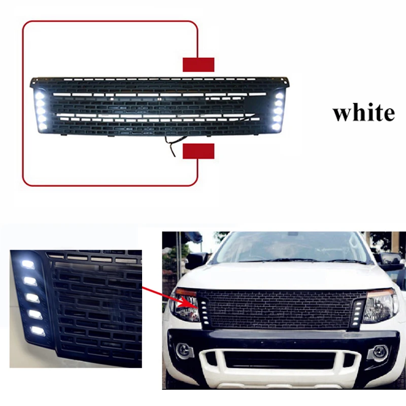 

LED Racing grill grille ranger grill ABS black front grill trim for ford for Ranger pickup 2012-2015