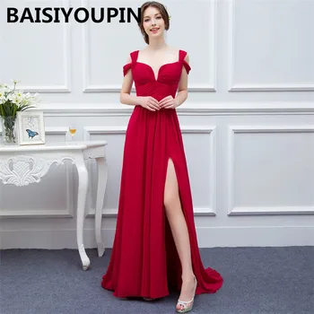 

Dress Party Vestidos Madre De La Novia 2020 Sexy Split Long Prom Dress Red Chiffon Evening Dresses Custom