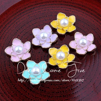 

20pcs/lot 20MM 6Colors Flower Shaped Metal Flatback Buttons For Craft Candy Colors Decorative Pearl Button For Hair Accessories