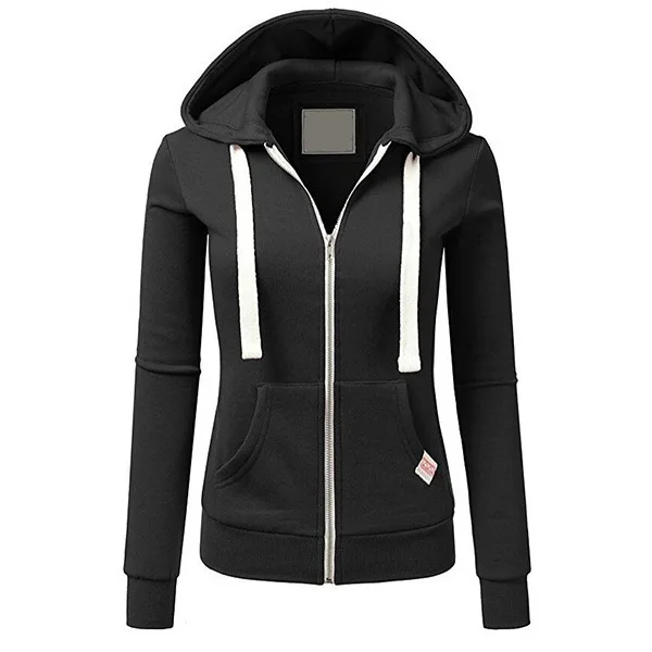 chic ladies clothes coat hoodies sweatshirt cotton  broadcloth full solid womens female zip-up winter autumn solid hoodie casual