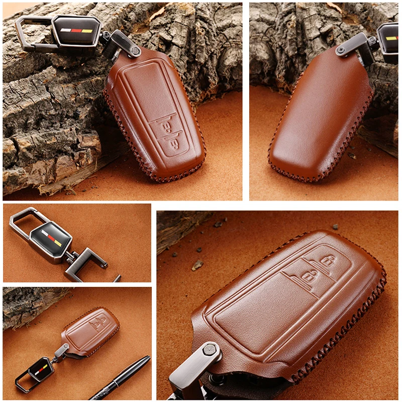 

Top Layer Leather Key Bag Cover For Toyota CHR 2018 ACCESSORIES Car Keychain Key Case Bag Holder For Toyota C-HR 2017 2018 2019