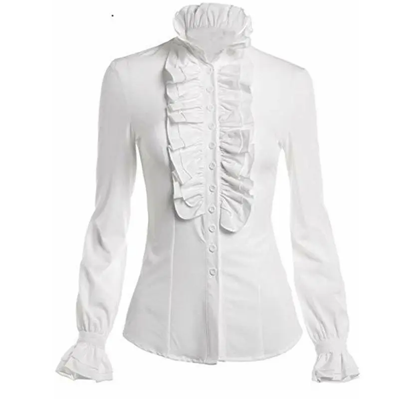 Rosetic, женская готическая блузка, летняя рубашка, повседневная, стиль Лолиты, черный, элегантный, Тонкий Топ, шикарный, водолазка, оборки, для девушек, черные рубашки - Цвет: Белый
