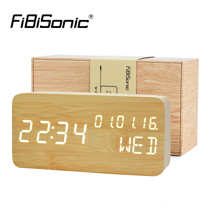 

FiBiSonic Digital LED Alarm Clock Electronic Desktop Table Clock Display Temperature Calendar Date Alarm Clocks with Gift Box