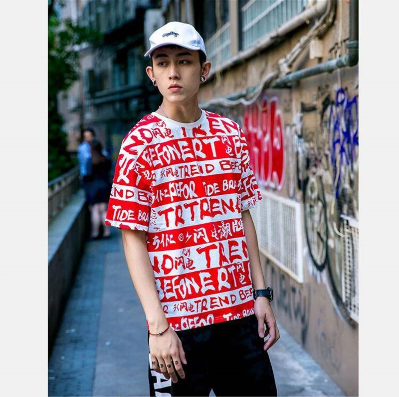 Oversized Mens Graffiti t Shirt Hip Hop Print Hipster Tshirt Men Fashions Street Style  (22)