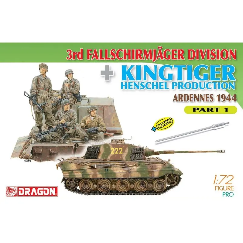 

DRAGON 7361 1/72 3rd Fallschirmjager Division + Kingtiger Henschel Production (Ardennes 1944) Part 1 - Scale model Kit