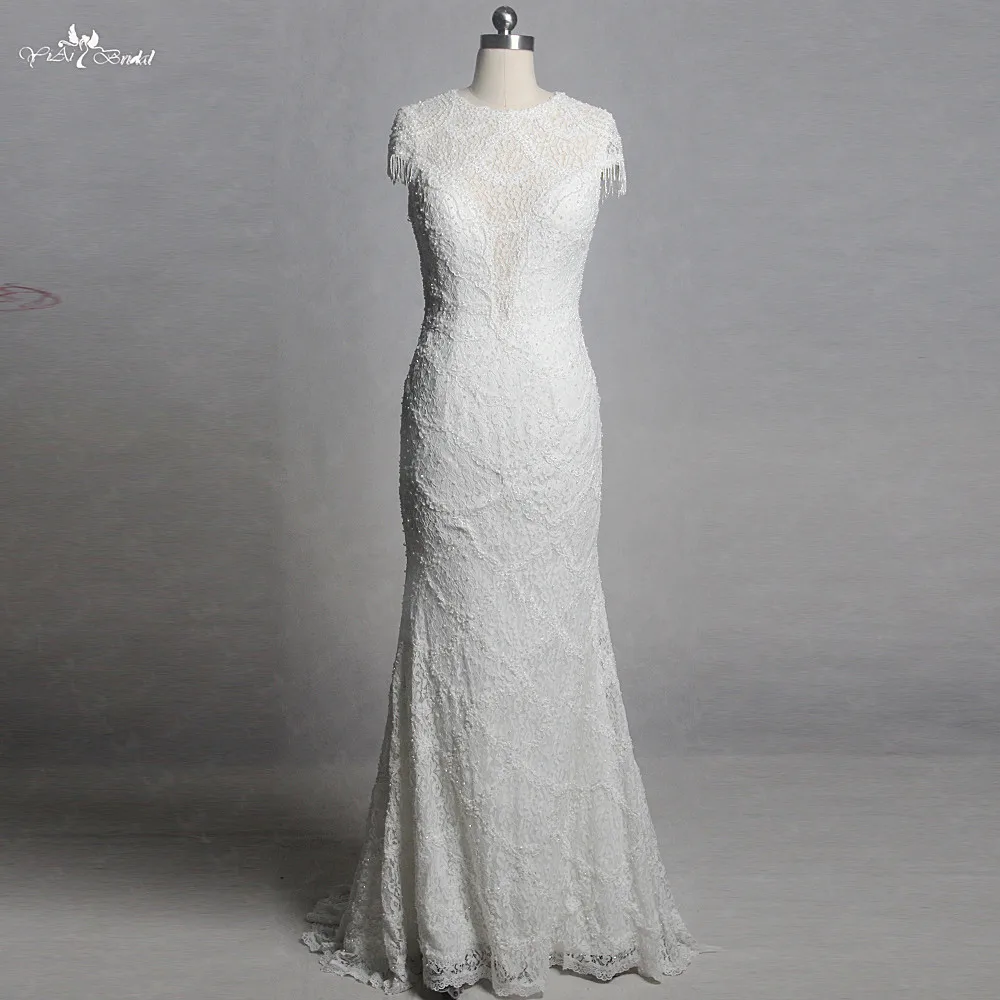 RSW1359 реальные фотографии Yiaibridal Иллюзия сзади кружевное, с коротким рукавом пляжное свадебное платье