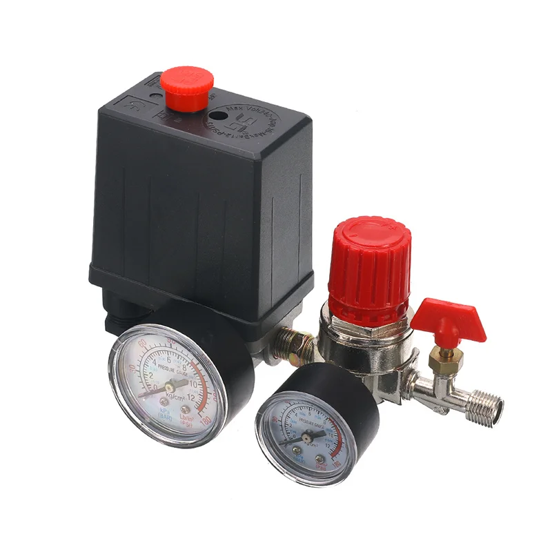 

Air Compressor Pressure Valve Switch 7.25-125 PSI 240V 15A Popular Manifold Relief Regulator Gauges 8x5x13.8 cm