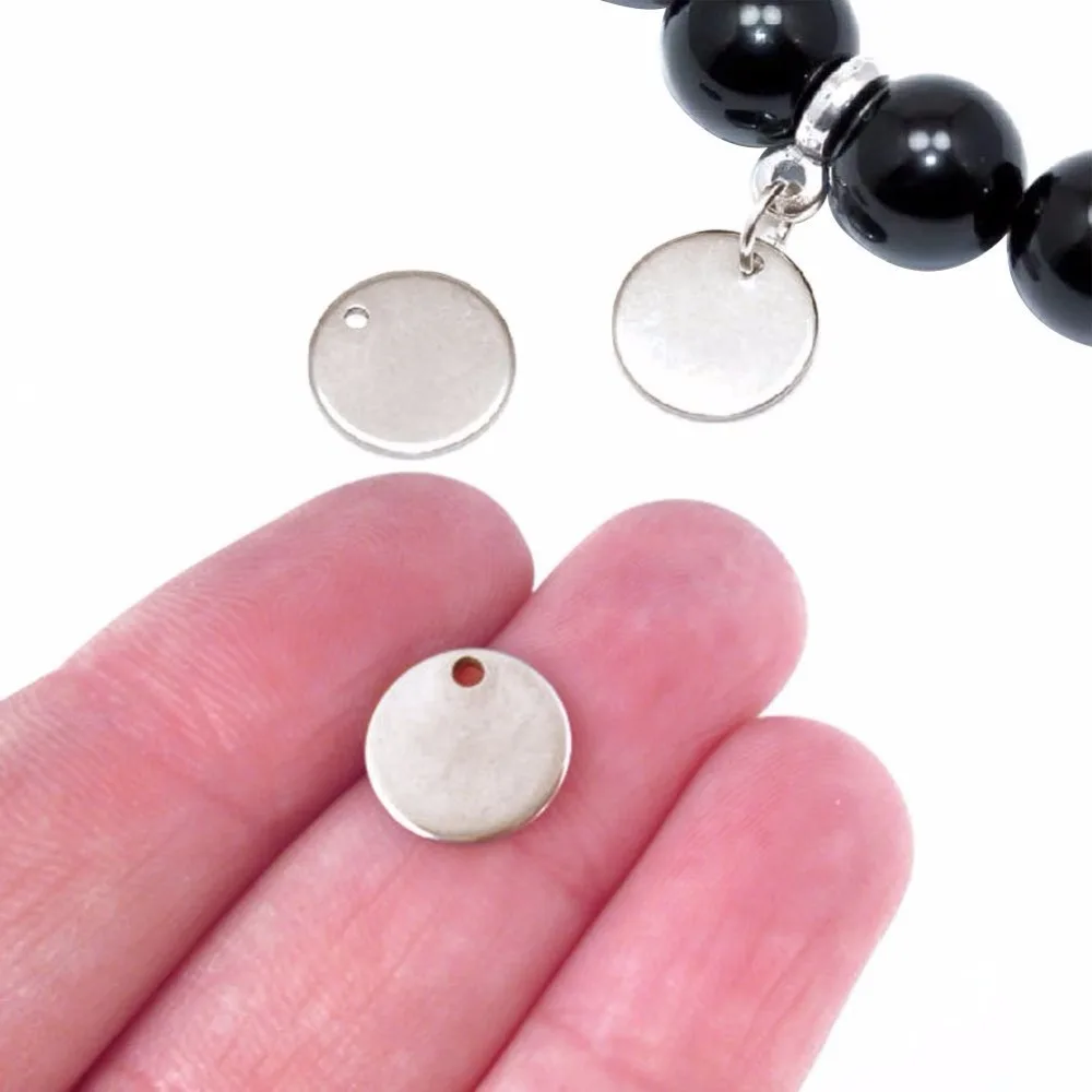 

50pcs Round Charms 10mm/12mm Stainless Steel Blank Stamping Tags Charms Silver Tone Metal Pendants for Jewelry Making Components