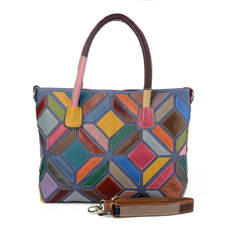 Натуральная кожа роскошные дизайнерские женские сумки почтальон Красочные Лоскутные женские сумки через плечо Радужная сумка через плечо XY14 - Цвет: Color mosaic
