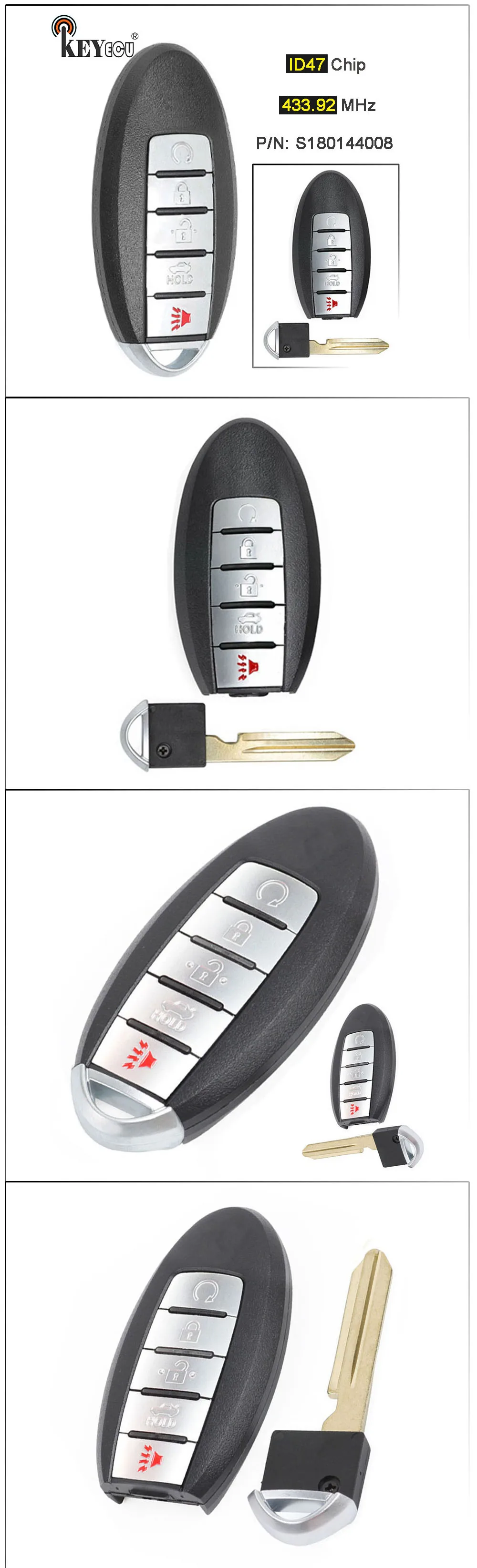 Keyforkess 433.92MHz ID47 Chip S180144008 sostituzione Smart Remote Key Fob 5 pulsante per Nissan Murano Pathfinder 2013 2014 2015 2016 -