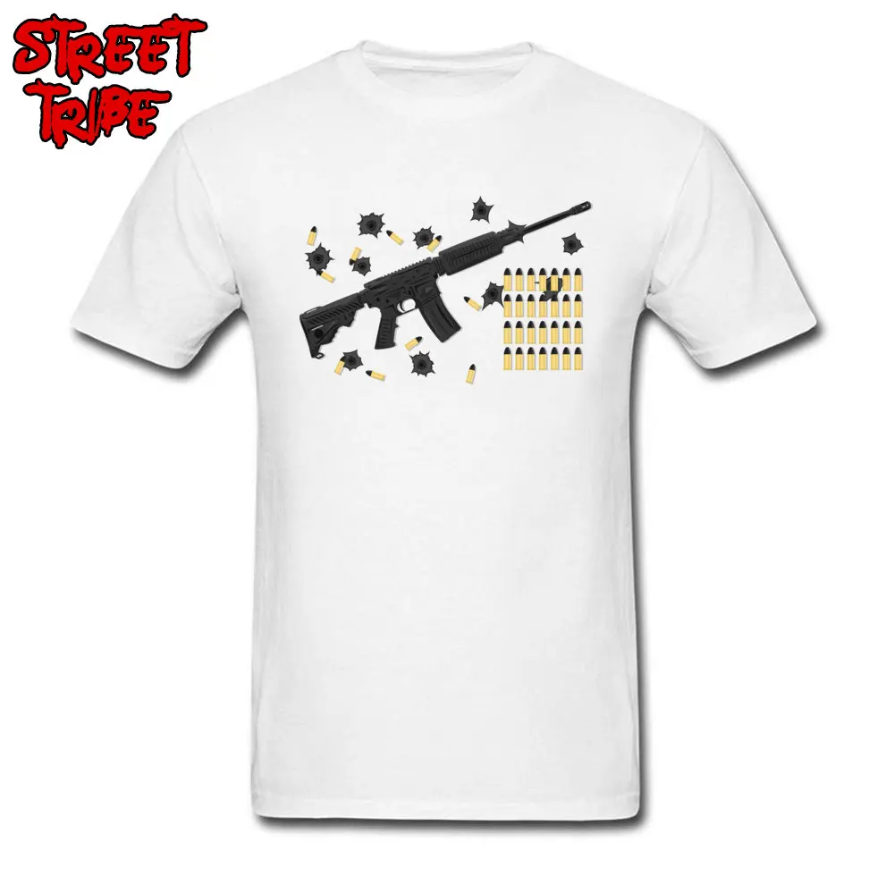 firearm bullet machine gun shot Tops T Shirt Father Day O Neck Cotton Fabric Mens T Shirts Design Clothing Shirt Fashionable firearm bullet machine gun shot white