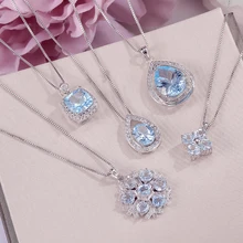 Изысканные ювелирные изделия ожерелья подвески для женщин S925 серебро Голубой топаз натуральный драгоценный камень Элегантный Кулон Bijoux CCN001-N005