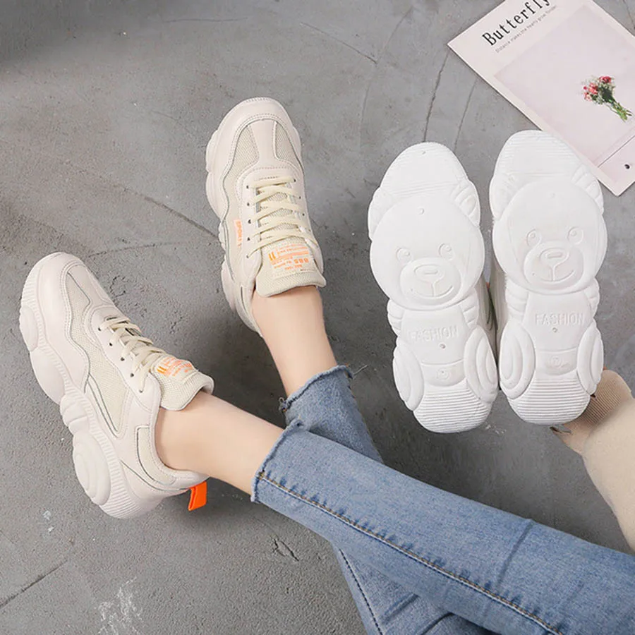 

New Thick Bottom Spring White Women'S Shoes Comfortable And Breathable Lace-Up Hard-Wearing Women'S Casual Sports Shoes Female