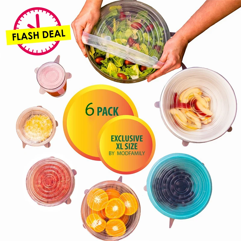 

TTLIFE 6pcs/Set Reusable Silicone Food Wrap BPA Free Cling Film Bowl Seal Box Cover Stretch Lids Food Storage Cover Kitchen Tool