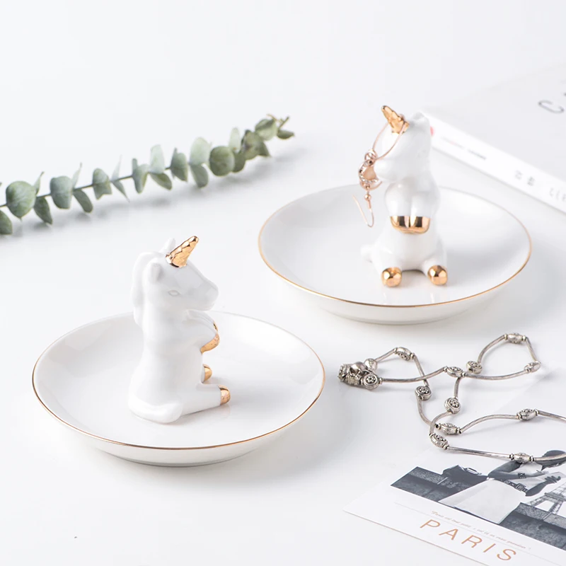 

Decorative Unicorn Porcelain Plate Ring Plate Rings Holder Bracelets Earrings Trays Small Jewelry Rack Ceramic Ring Dish