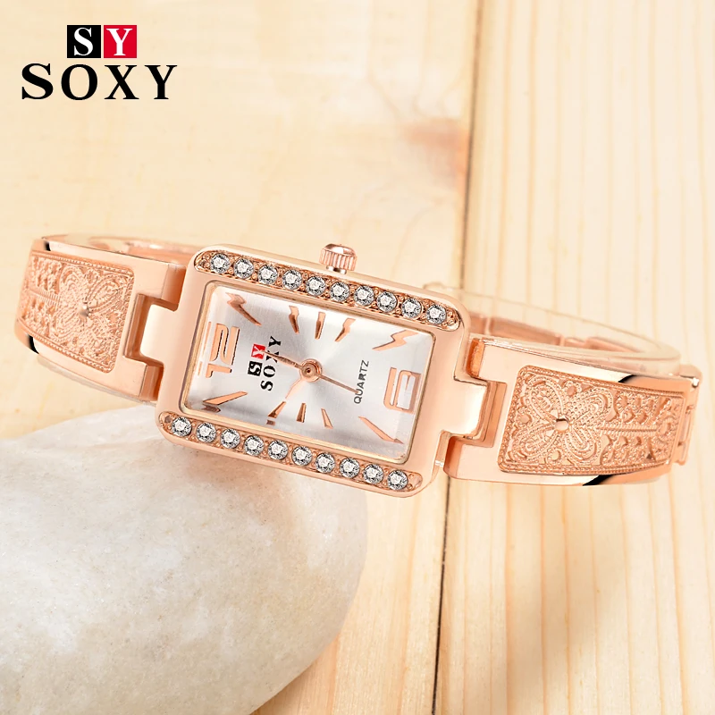 SOXY модные роскошные Брендовые женские наручные часы, роскошные Брендовые женские кварцевые часы с браслетом, женские часы relogio feminino
