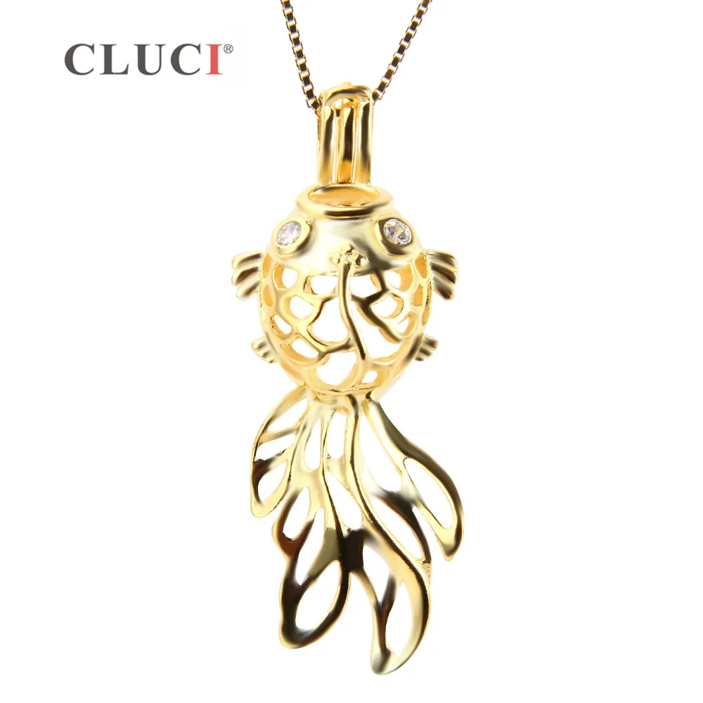 

CLUCI Real 925 Sterling Silver Charms Pendant Lovely Goldfish Shaped Pendant for Women Necklace Jewelry Silver 925 Cage Pendant