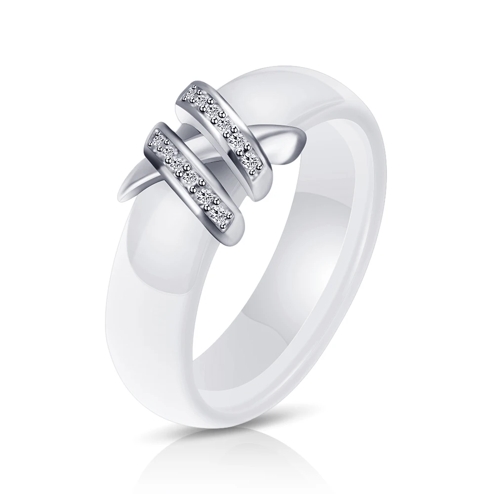 Women's Ring 6mm Black And White Simple Style Crystal Ziron Ceramic