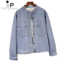 Осенняя черная джинсовая куртка для женщин винтажный большой размер lue дамы модный пиджак дамы корейский стиль Короткие джинсы куртка для женщин s