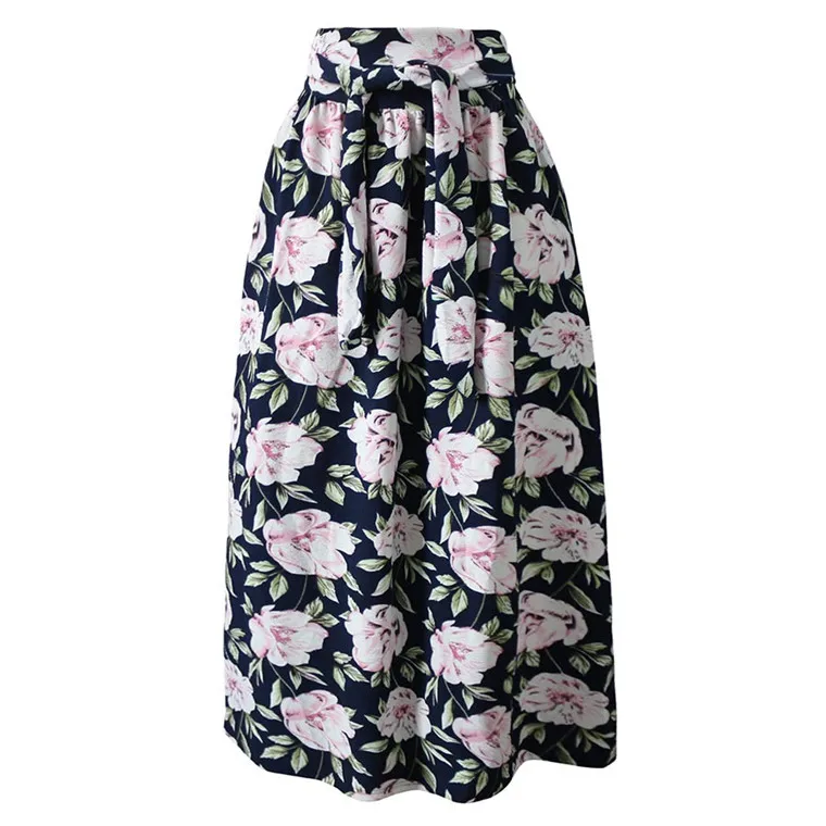 Neophil женский зимний стиль размера плюс плиссированные мусульманские женские длинные макси юбки винтажный цветочный принт Высокая талия Saia Longa MS1721