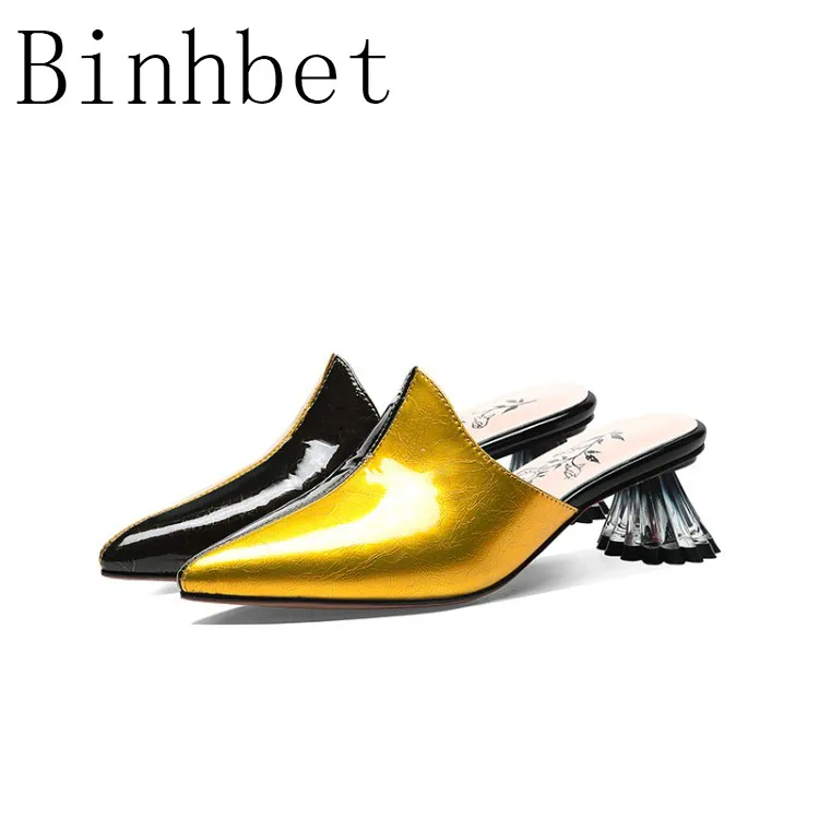 

2019 New Women Summer High Quality crystals chunky HeelsPumps Genuine Leather Shoes Woman Sandals Open Toe Ladies Slippers