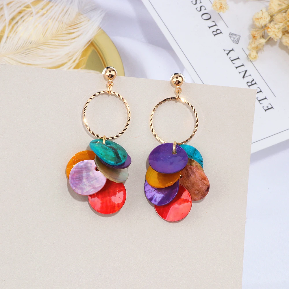 

2018 New Bohemia Style Jewelry Colorful Shell Drop Earrings Brincos Charming Long Dangle Earrings for Women Girl Gifts WX130