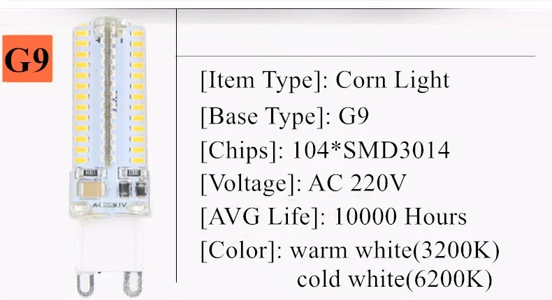 Высокомощный G9 G4 Светодиодный светильник-кукуруза AC220V 3014 7 Вт 9 Вт 10 Вт 12 Вт 2835 Светодиодный Кристальный силиконовый свеча заменить 20-40 Вт галогенные лампы бесплатно