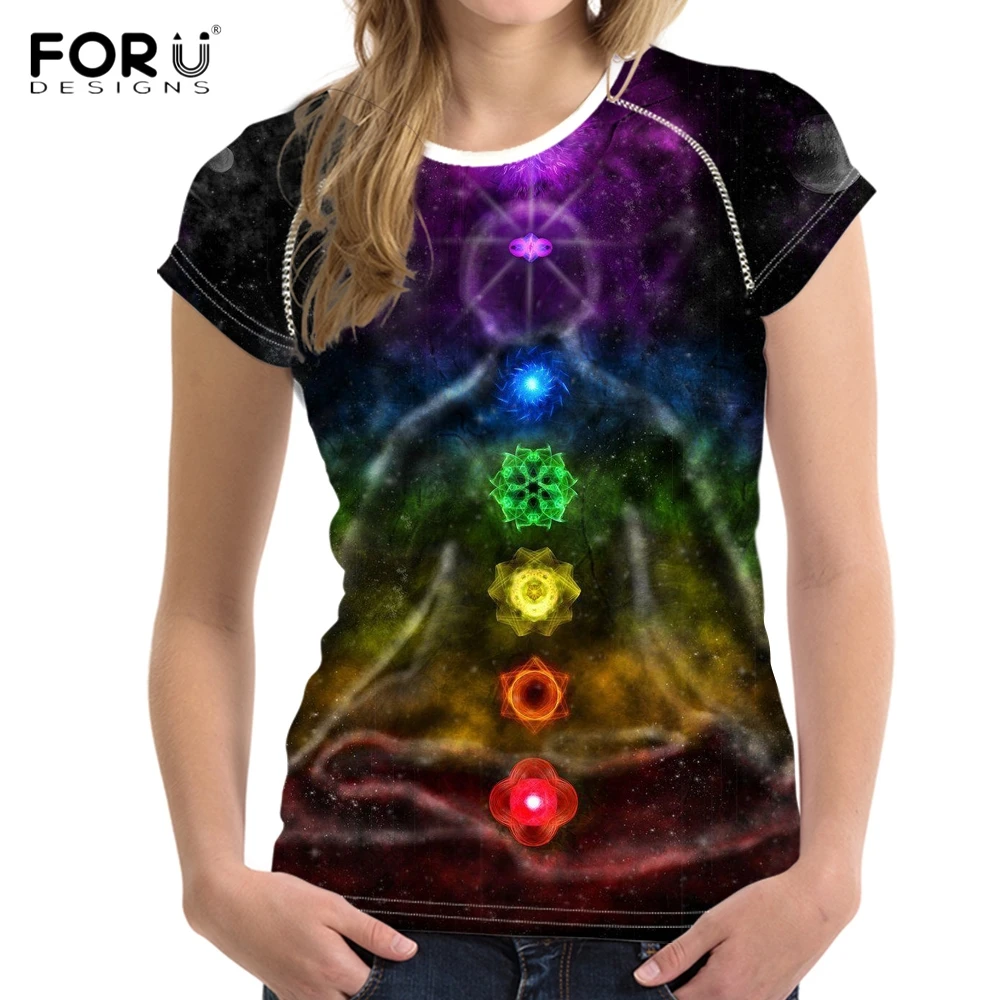 FORUDESIGNS/женские летние футболки с изображением чакр дышащие Harajuku короткими