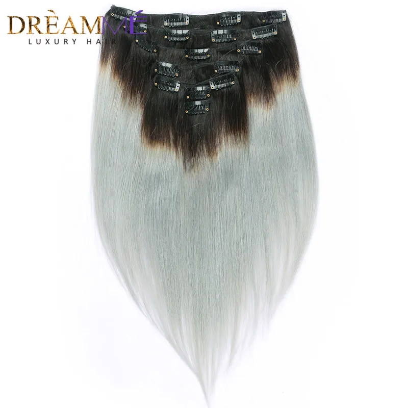 Dreaming Queen Hair 1B/серебристо-серый цвет прямые человеческие волосы клип в бразильском Омбре искусственные волосы одинаковой направленности