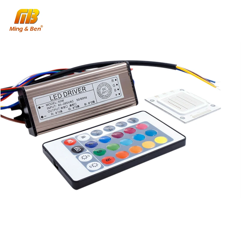 

[MingBen] 1 Set LED RGB Dimmer Chip 10W 20W 30W 50W High Power Colorful LED COB Chip with LED Driver and 24 keys Remote Control