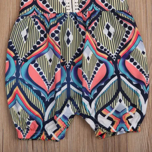Цветочные новорожденных для маленьких девочек рукавов шнуровка Геометрическая Богемия Halen комбинезон одежда летняя одежда