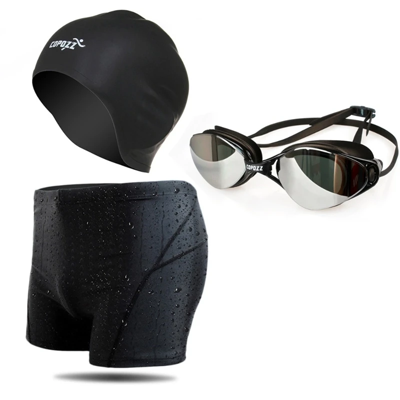 Бренд Copozz, водонепроницаемые противотуманные очки для плавания, набор для плавания, очки для плавания, очки для бассейна, шапочка для плавания, Шорты для плавания, пляжные трусы для мужчин - Цвет: Серебристый