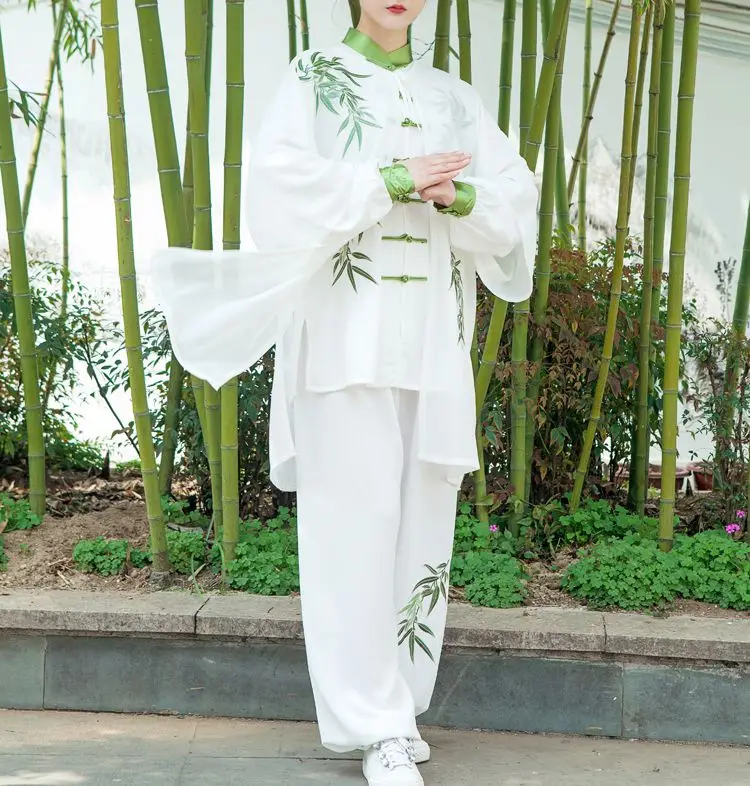 Унисекс Вышивка бамбук taijiquan Одежда Боевые искусства кунг-фу Униформа синий и