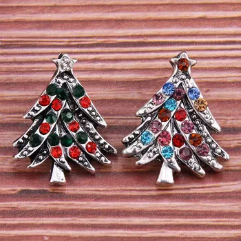 

10pcs/lot 2019 New Snap Jewelry Rhinestone Christmas tree Metal 18mm Snap Buttons Fit DIY Leather Snap Bracelet Necklace