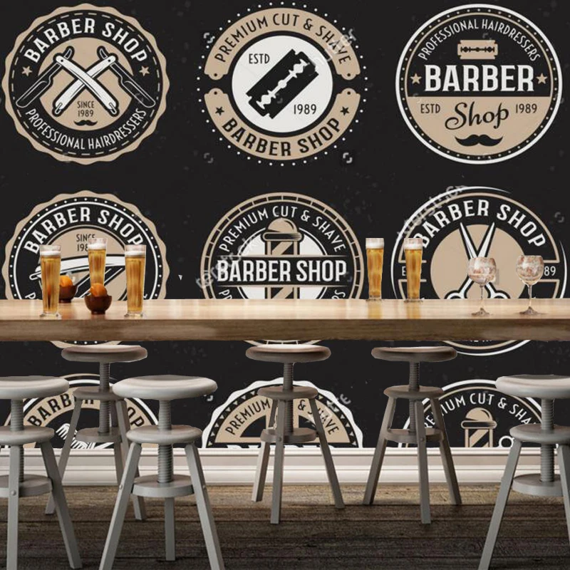 3d Modern Wallpaper Barber Shop Round Badge Mural For Barber Shop