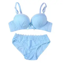 Женский сексуальный пуш-ап на косточках с бантом, кружевной однотонный милый Комплект бюстгальтеров, регулируемый набор, женское нижнее белье, чашка B