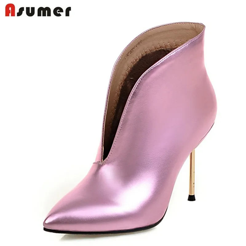 ФОТО just arrive 2016 autumn spring women fashion boots slip on pu soft leather pointed toe thin heels sexy female ankle boots