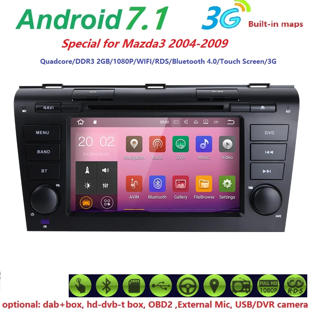 imágenes para 2DIN 1024*600 QuadCore Android7.1 Encaja MAZDA3 2004-2009 Monitor Del Coche Reproductor de DVD de Navegación GPS Radio de canbus de Dirección rueda DVR Mapa imágenes para 2DIN 1024*600 QuadCore Android7.1 Encaja MAZDA3 2004-2009 Monitor Del Coche Reproductor de DVD de Navegación GPS Radio de canbus de Dirección rueda DVR Mapa