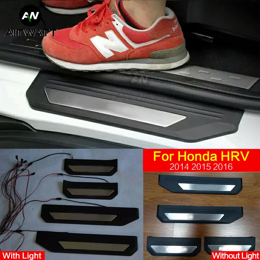 

For Honda HRV HR-V Vezel 2014 2015 2016 Stainless Steel With Light Door Sill Scuff Plate Guards Thresholds Cover Trims Auto Part