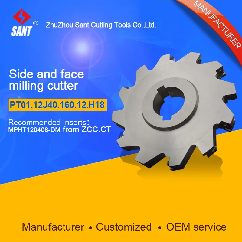 

High precision side and face milling cutter with metal inserts for CNC machining center tools PT01.12J40.160.12.H18