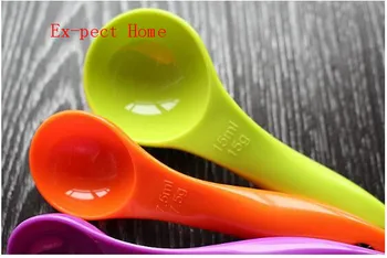 

200sets/lot 5pcs/set Measuring Spoons Colorful Plastic (1/2.5/5/7.5/15ml) Measure Spoon Super Useful Sugar Cake Baking Spoon