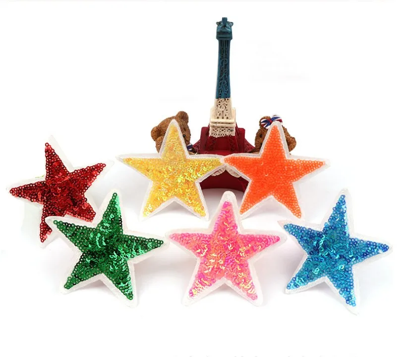 

New 6pcs/set Mix five-pointed star color sequin embroidered patches for clothing badge sew on clothes appliques