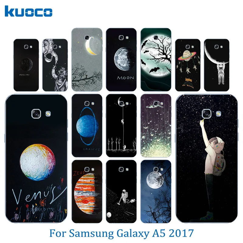 5.2 inch For Samsung Galaxy A5 2017 Cases Silicone Soft TPU (2017) A520F Back Cover Space Moon Pattern Matte Funda |