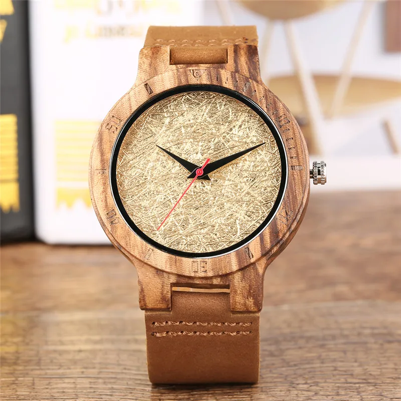 

Fashion Man's Wood Watch Leisure Wooden Gold Wire Pattern Dial Quartz Watches Men Low-Key Luxury Natural Wood Watch for Teenager