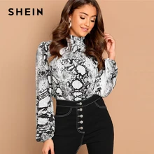 SHEIN Блуза С Животным Принтом Змеи, Блуза С Длинным Рукавом И Высоким Воротником, Блуза С Модным Принтом