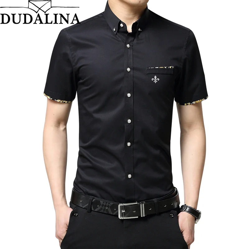 Dudalina 2019 قميص الذكور الرجال عارضة قمصان القطن كم قصير نحيف صالح اللباس قميص زائد حجم الملابس الأعمال الملابس